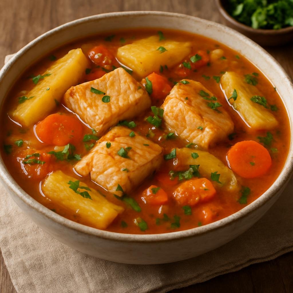 Entree: Paraguay – Southern Culinary Region – Pira Caldo (Hearty Paraguayan fish stew of river fish with cassava and vegetables) recipe