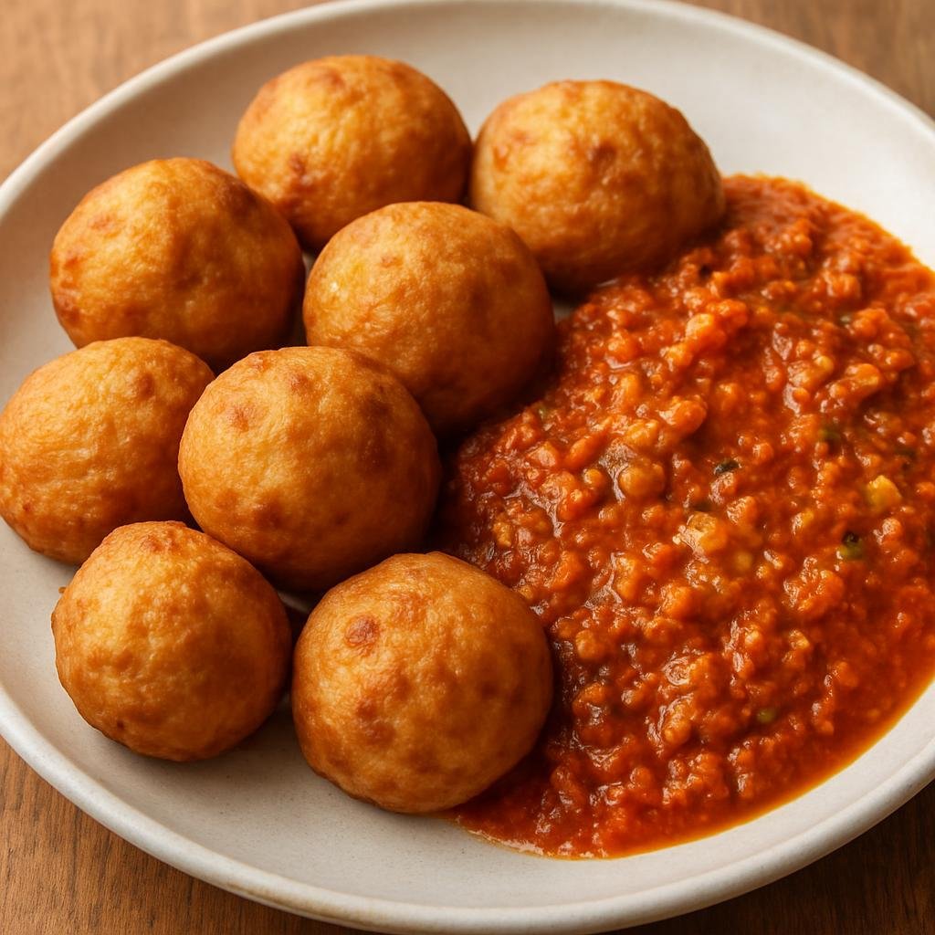 Entree: Nigeria – Hausa-Fulani North – Dan Wake (Fried cowpea dumplings served with a spicy peanut-tomato sauce) recipe