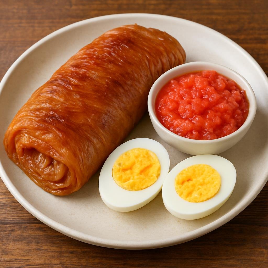 Entree: Israel – Jerusalem – ג'חנון ➤ Jachnun (Slow-baked Yemenite rolled pastry served with grated tomato and hard-boiled eggs) recipe