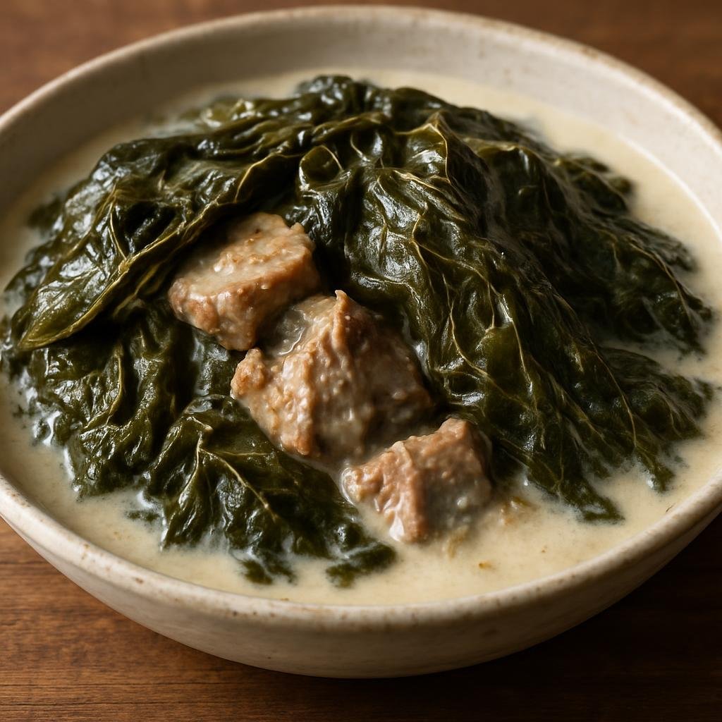 Entree: American Samoa – Northern Culinary Region – Lu'au (Baked taro leaves stewed in coconut cream often layered with meat or fish) recipe