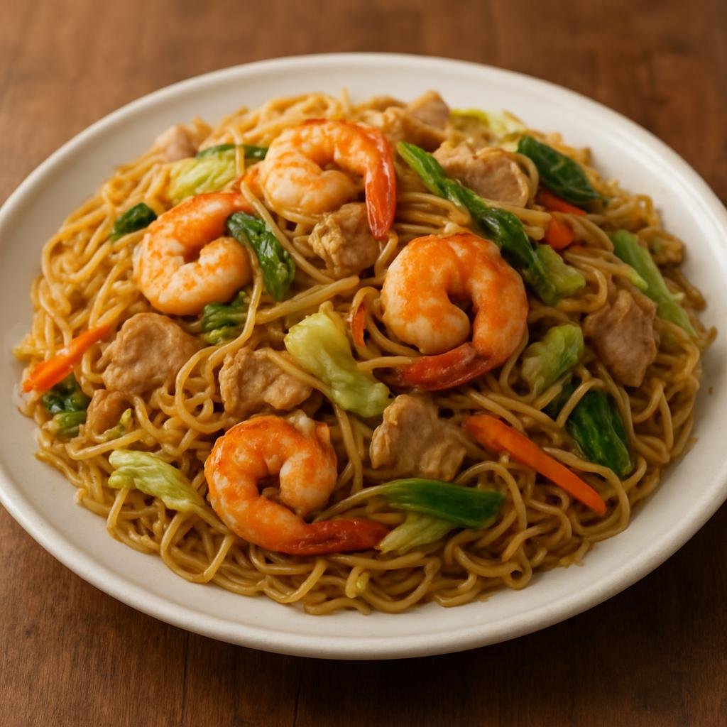 Entree: Micronesia – Southern Culinary Region – Pancit (Stir-fried thin rice noodles with pork, shrimp, and mixed vegetables) recipe