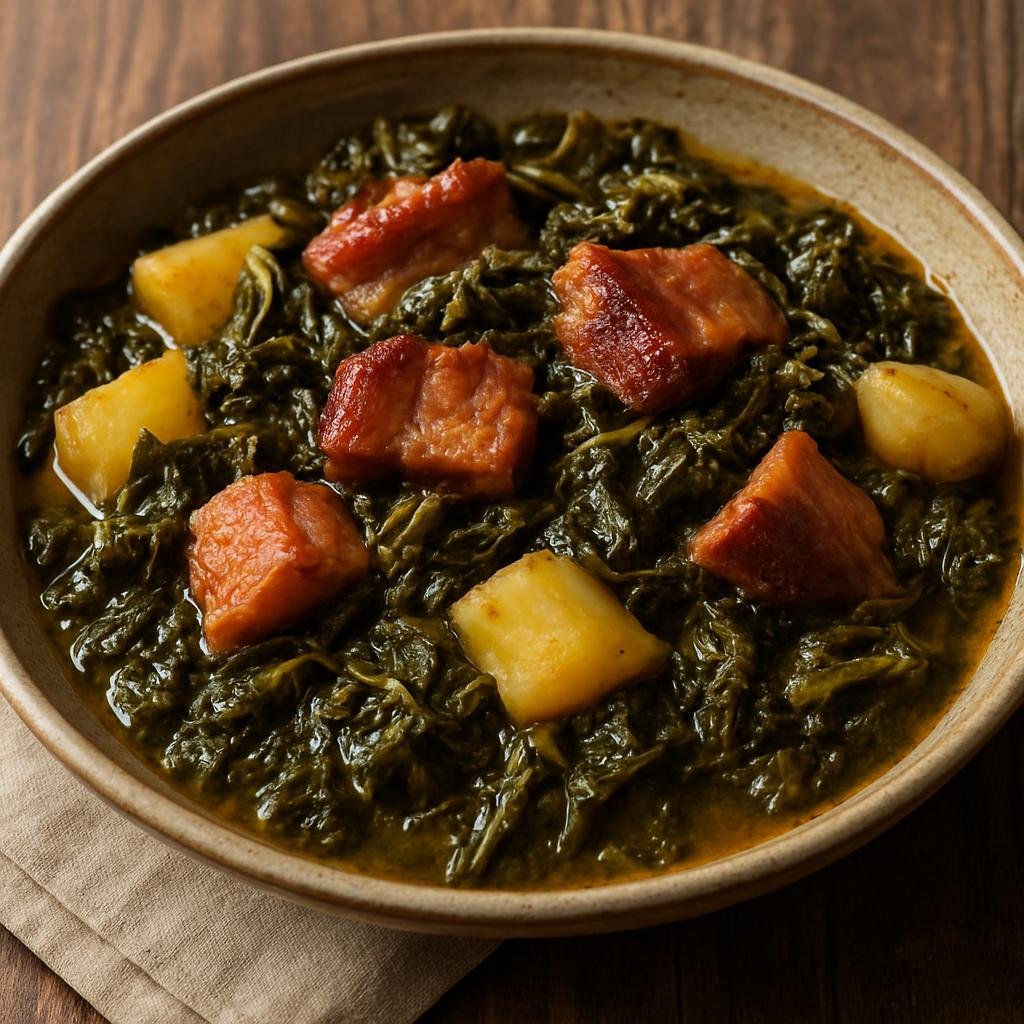 Entree: Montenegro – Southern Culinary Region – Raštan (Braised Montenegrin kale-like greens stewed with smoked pork and potatoes) recipe