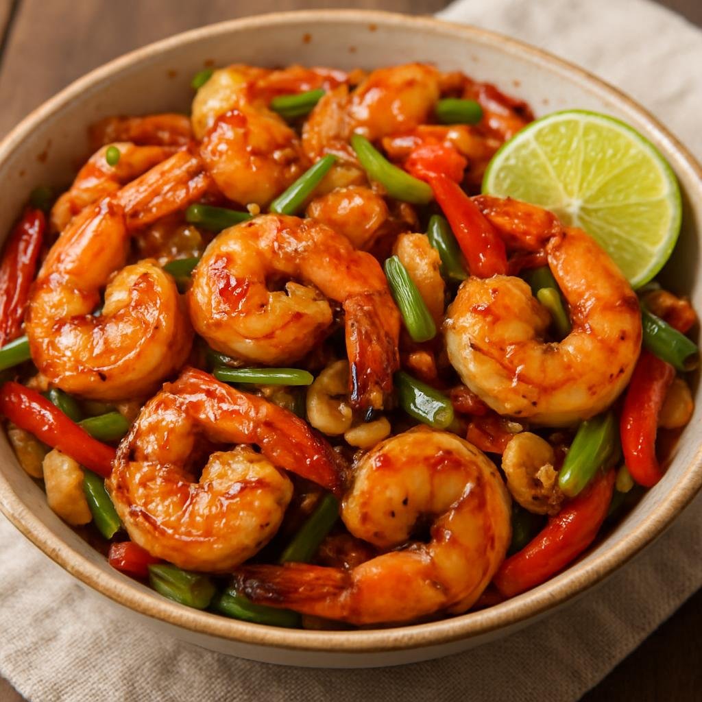 Entree: Pitcairn – Southern Culinary Region – Spicy Shrimp Stir-Fry (Quick island-style spicy stir-fried shrimp with aromatics and lime) recipe