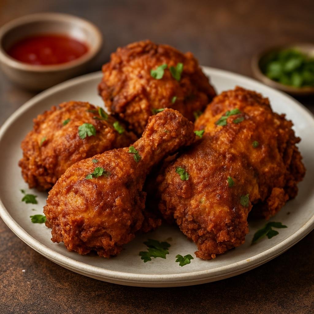Entree: Pakistan – Karachi – کراچی بروست ➤ Karachi Broast (Spiced marinated chicken pressure-fried to achieve a crisp exterior and juicy interior) recipe