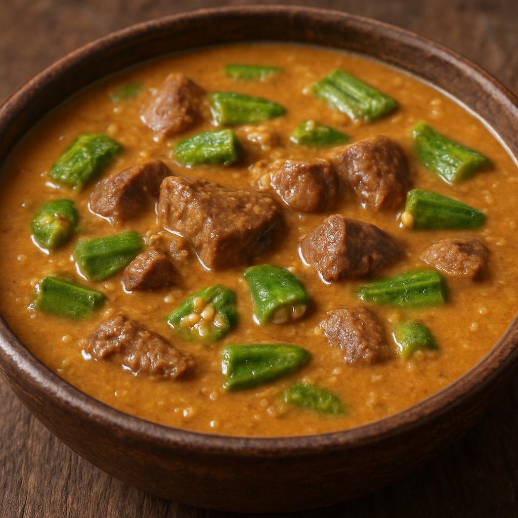 Entree: South Sudan – Southern Culinary Region – Kawari (Traditional South Sudanese peanut and okra stew with beef) recipe