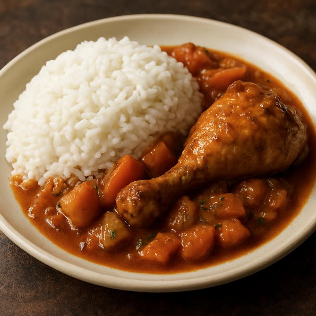 Entree: Zimbabwe – Southern Culinary Region – Mupunga neHuku (Steamed white rice served with a seasoned braised chicken stew) recipe