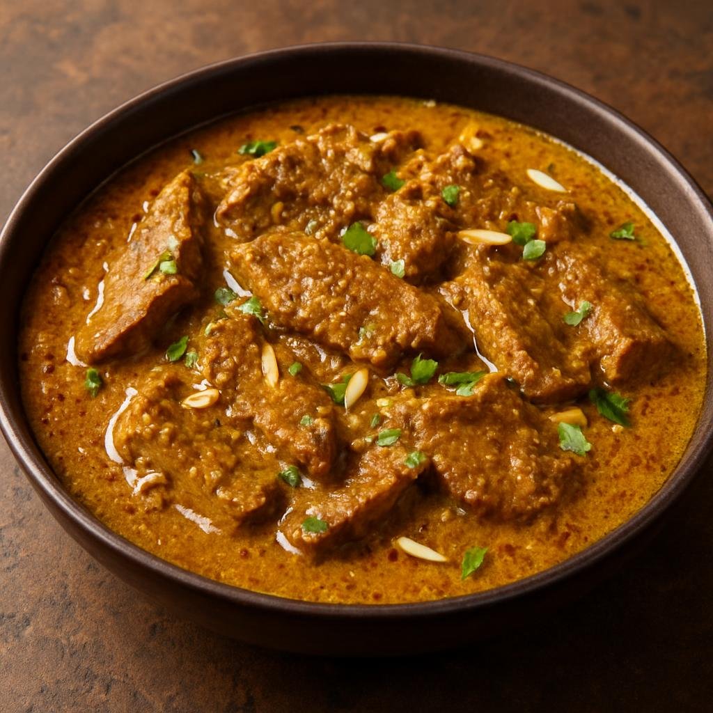 Entree: India – Awadhi / Lucknow – पसंदा ➤ Pasanda (Thin, marinated meat slices cooked in a rich spiced yogurt and nut-based gravy) recipe