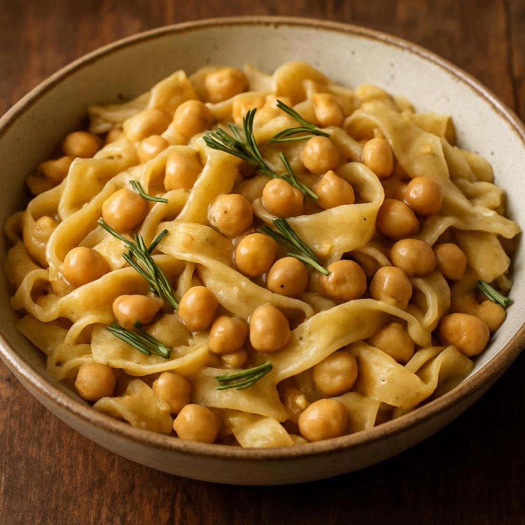 Entree: Italy – Basilicata – Lagane e Ceci (Rustic hand-cut flat pasta with chickpeas simmered in garlic and rosemary) recipe