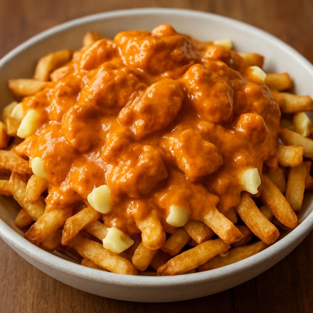 Entree: Canada – British Columbia Coast – Butter Chicken Poutine (French fries and cheese curds topped with creamy Indian-style butter chicken gravy and tender chicken) recipe