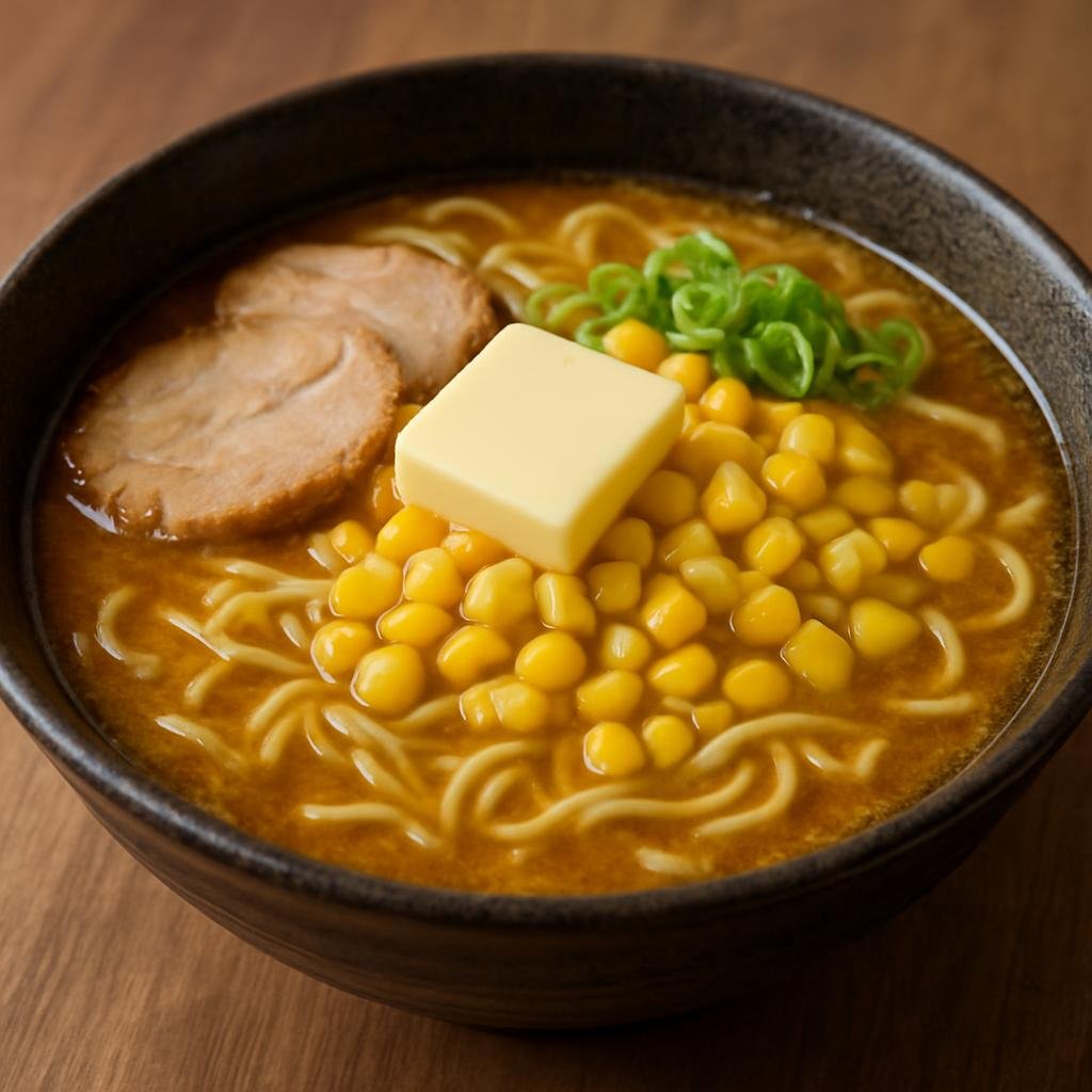 Entree: Japan – Hokkaido – 北海道バターコーンラーメン ➤ Hokkaidō Batā Kōn Rāmen (Hokkaido-style rich miso ramen topped with butter and sweet corn) recipe