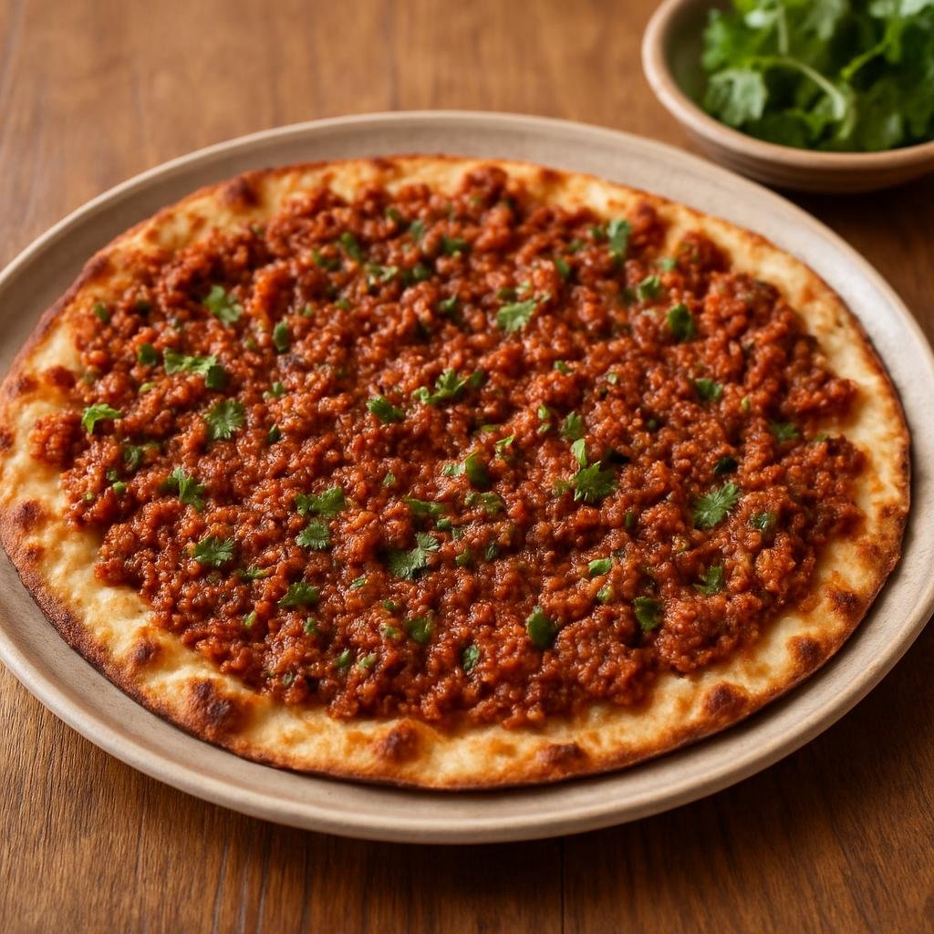 Entree: Armenia – Central Culinary Region – Լահմաջուն ➤ Lahmajun (Thin flatbread topped with spiced minced meat and herbs) recipe