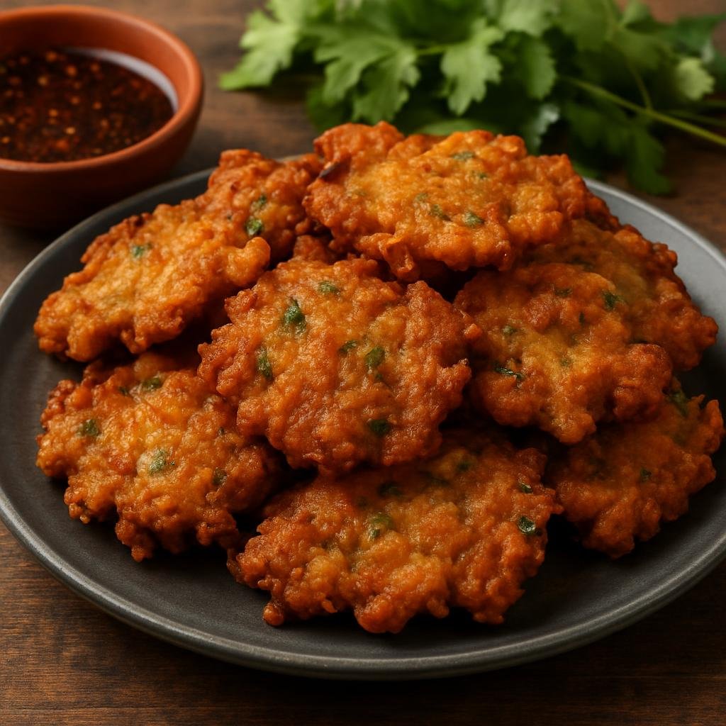 Entree: Myanmar – Mon Cuisine – ငါးပိကြော် ➤ nga-pi kyaw (Crispy Burmese fried fritters made with fermented fish paste and aromatics) recipe