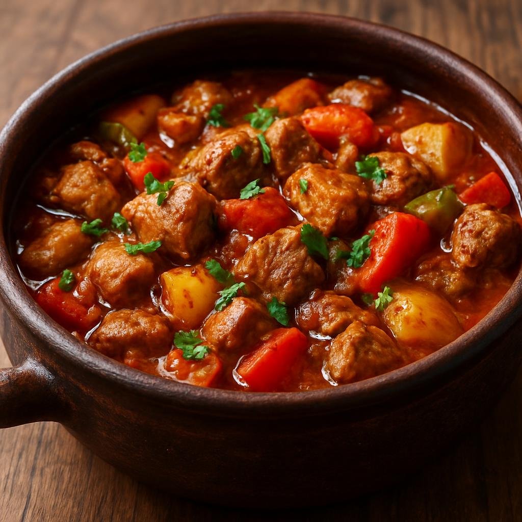 Entree: Bulgaria – Northern Culinary Region – Каварма кебап ➤ Kavarma kebap (Bulgarian slow-baked stew of seasoned pork and vegetables cooked in a pot) recipe
