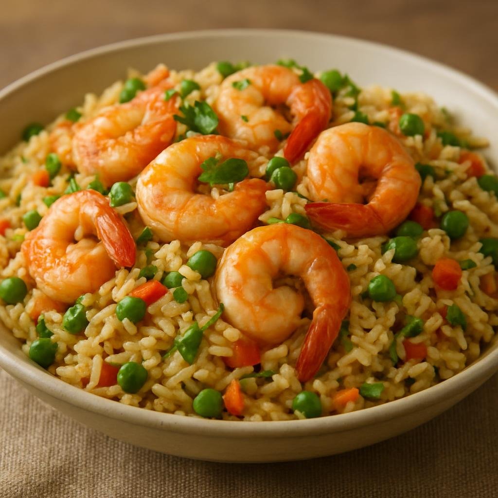 Entree: Costa Rica – Northern Culinary Region – Arroz con Camarones (Coconut-flavored rice cooked with shrimp, vegetables, and fresh herbs) recipe