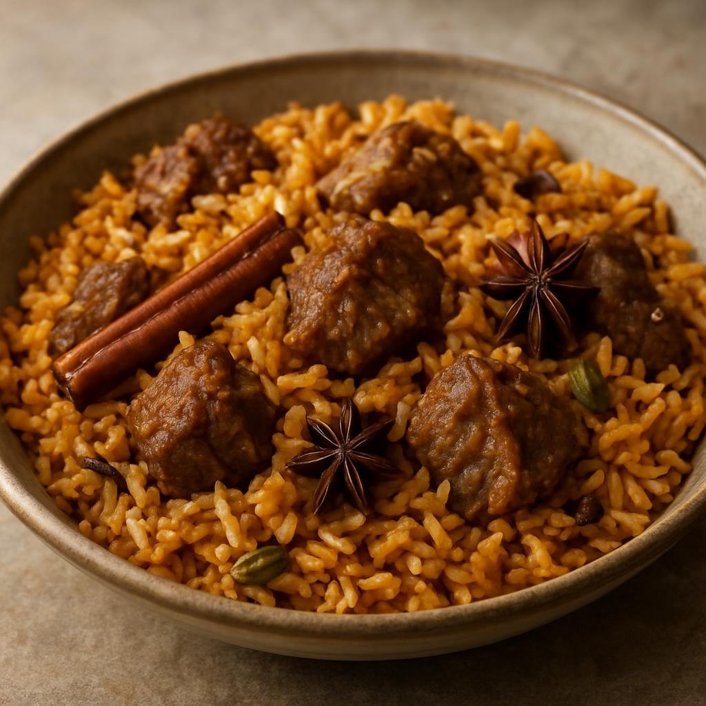 Entree: Djibouti – Northern Culinary Region – Bariis Iskukaris (Somali-style aromatic spiced rice cooked with tender lamb and fragrant whole spices) recipe