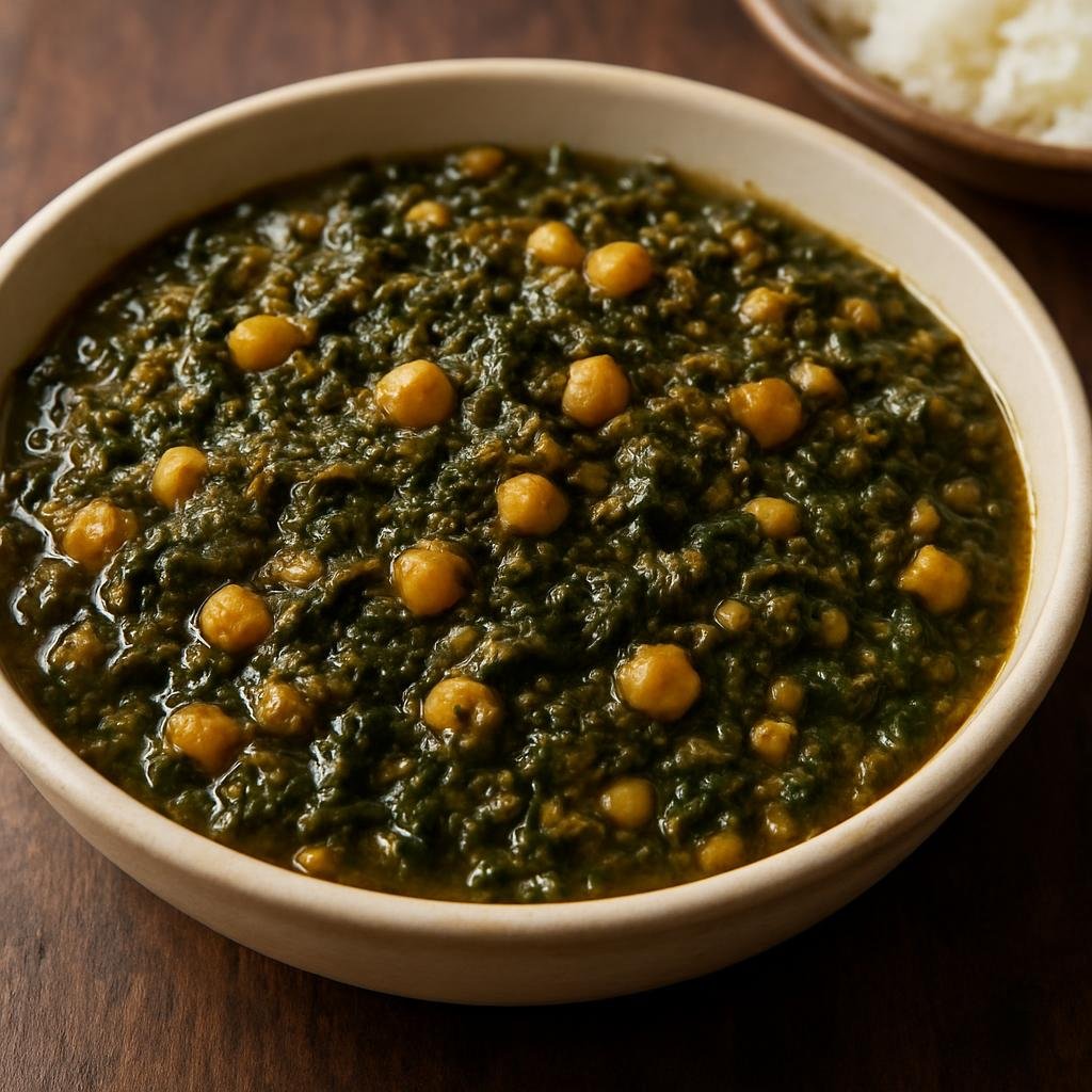 Entree: India – Sindhi-Indian – साई भाजी ➤ Sai Bhaji (Hearty Sindhi stew of spinach and mixed greens cooked with chickpea lentils and spices) recipe