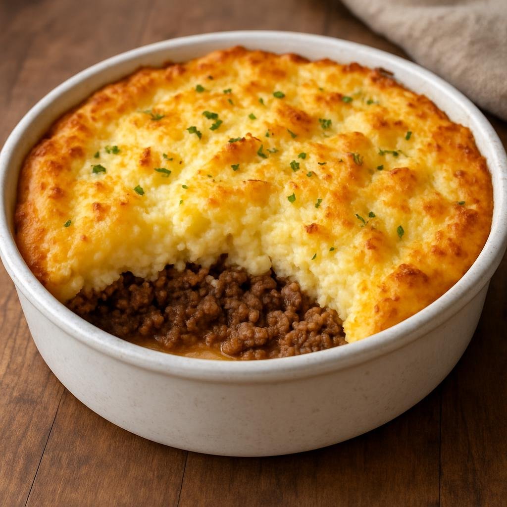 Entree: French Southern Territories – Northern Culinary Region – Hachis Parmentier (Classic French layered dish of seasoned minced meat topped with mashed potatoes and baked until golden) recipe