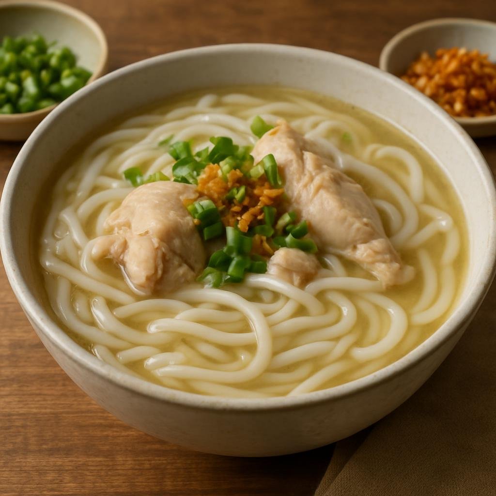Entree: Laos – Southern Laos – ເຂົ້າປຽກເສັ້ນ ➤ Khao piak sen (Hearty Lao thick rice noodle soup made with soft rice-flour noodles in a savory chicken broth) recipe