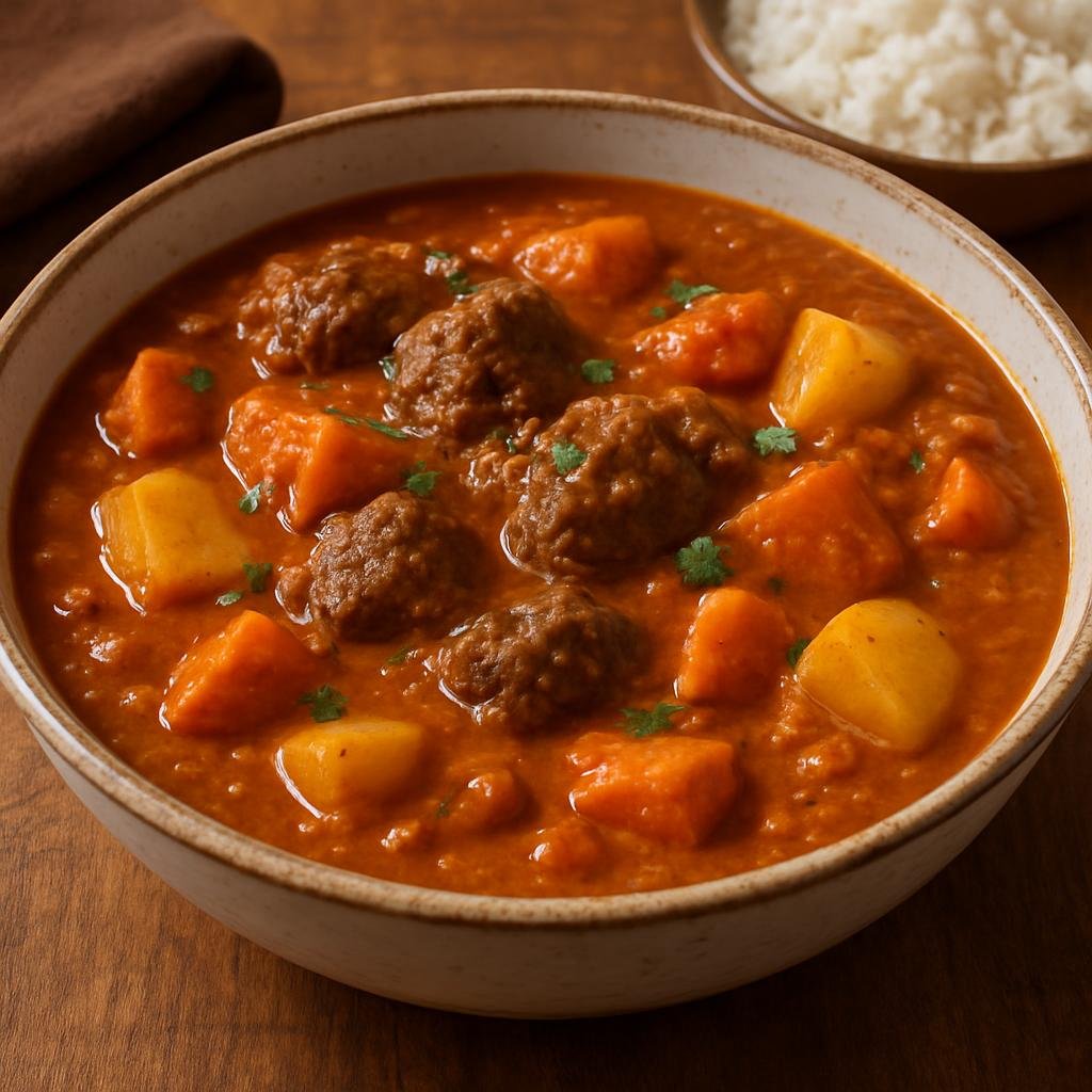 Entree: Senegal – Northern Senegal – Domoda (West African peanut and tomato meat stew with root vegetables) recipe