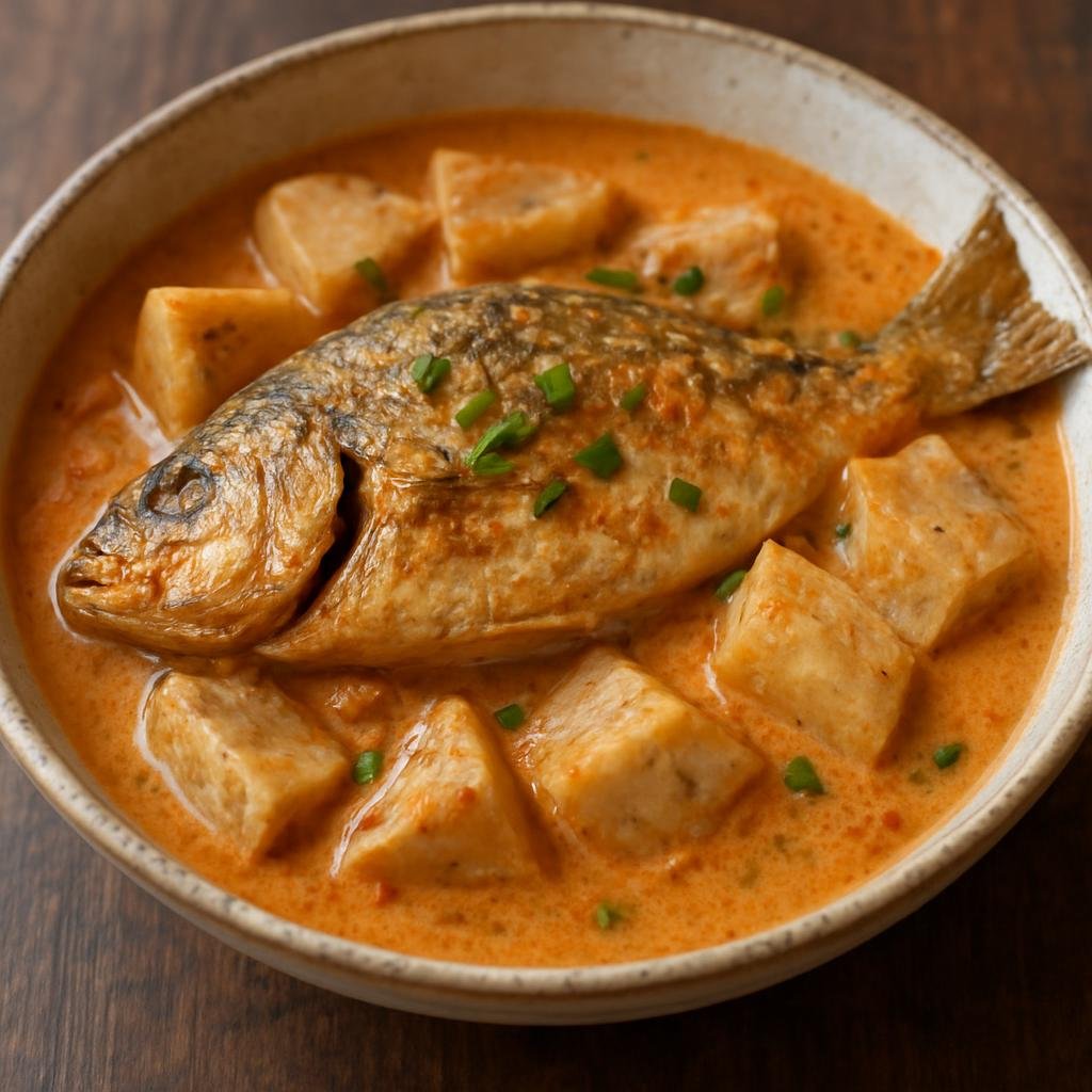 Entree: Kiribati – Southern Culinary Region – Te Nia (Baked reef fish in rich coconut sauce with taro and local seasonings) recipe