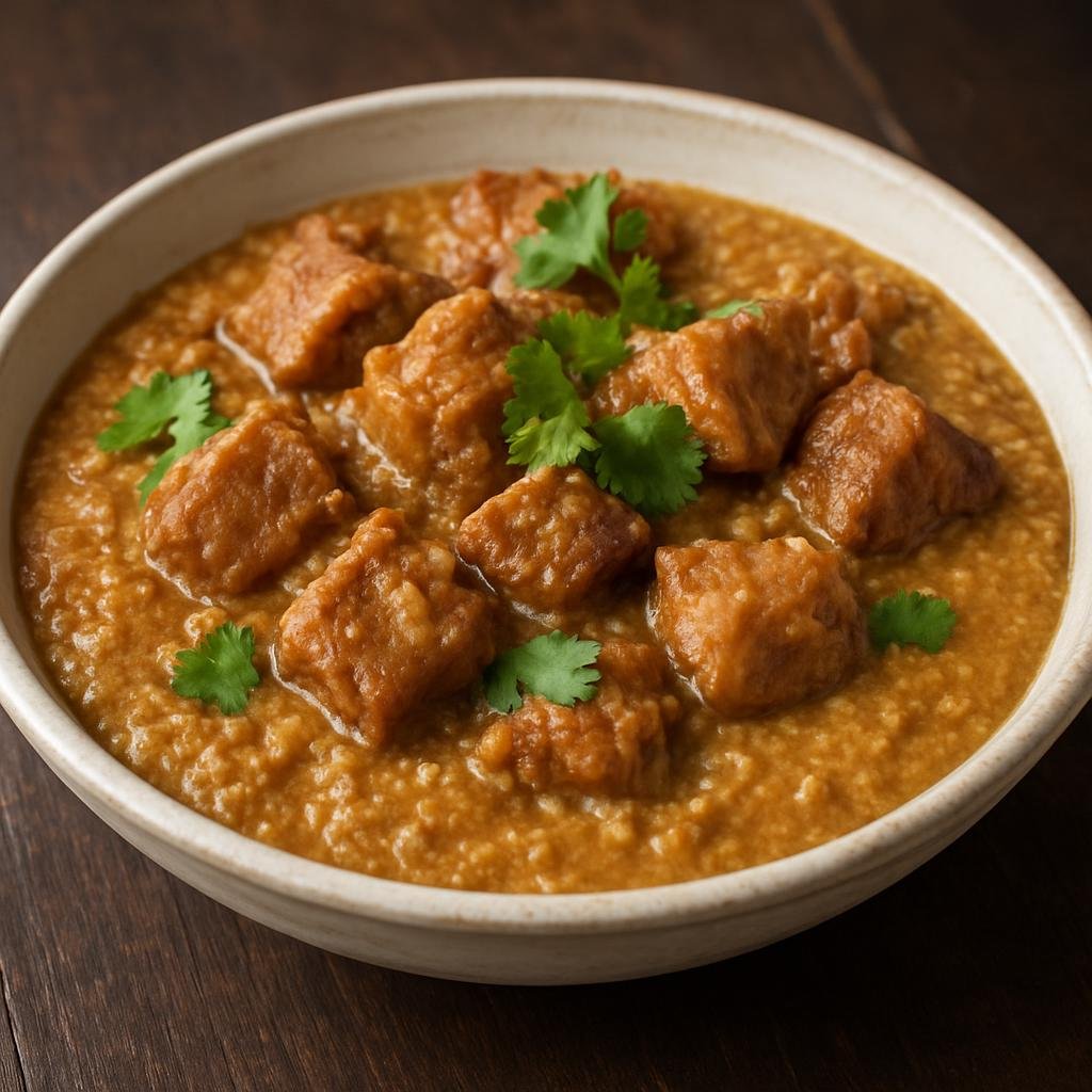 Entree: Philippines – Ilocano – Pipian (Ilocano peanut and toasted-rice stew simmered with pork in an aromatic savory sauce) recipe