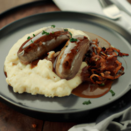 Entrée: United Kingdom – Sausages and Mashed Potatoes with Onion Gravy recipe