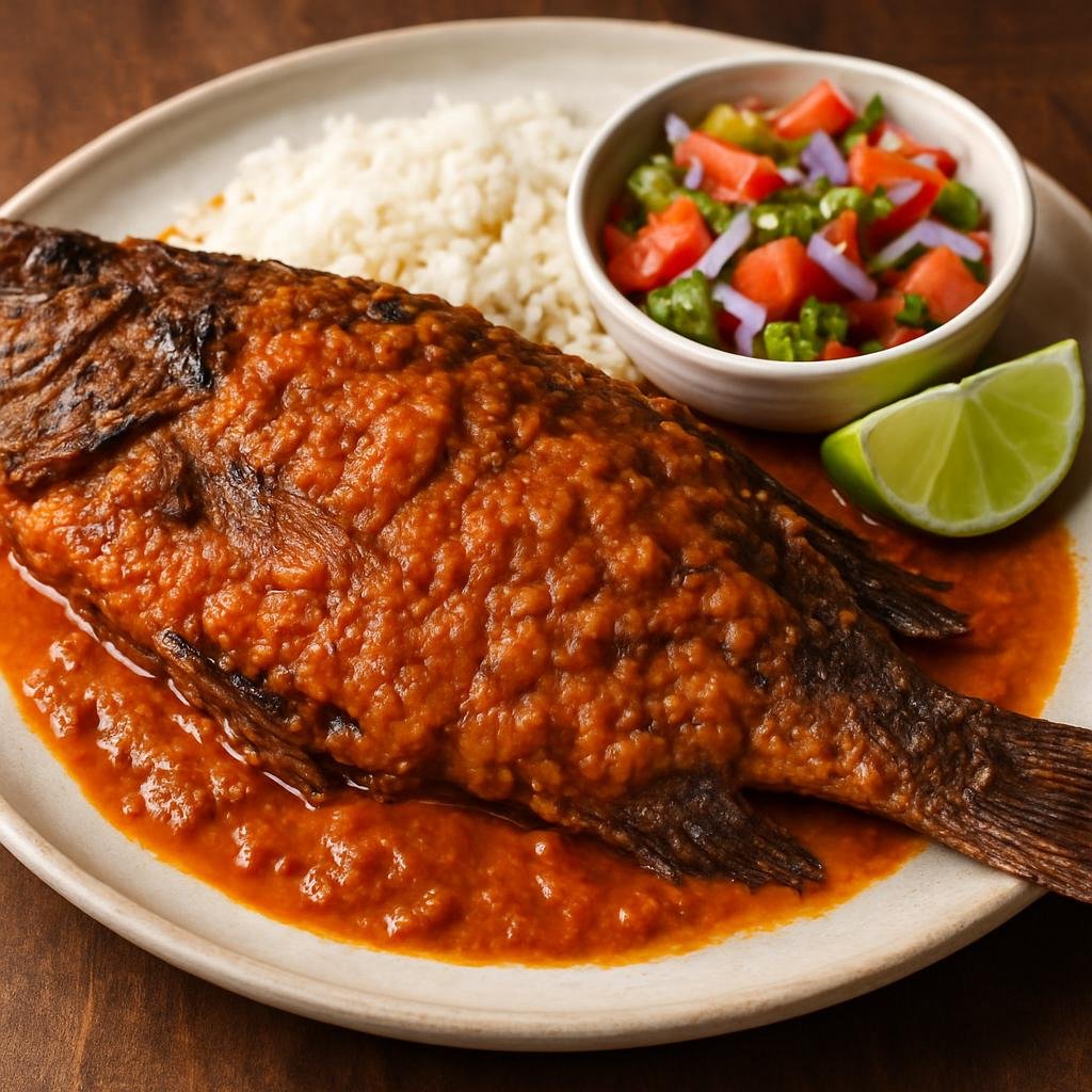 Entree: Kenya – Nairobi & Central Kenya – Samaki wa Kupaka (Grilled whole fish coated with a spiced coconut-tomato sauce) recipe