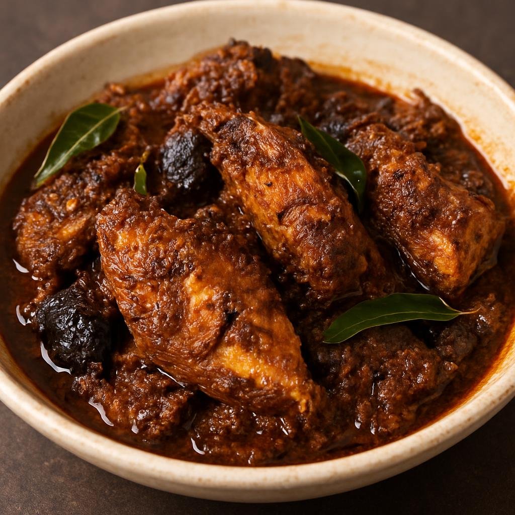 Entree: Sri Lanka – Kandyan Highlands – අඹුල් තියල් ➤ ambul thiyal (Sour, spiced dry fish curry preserved with goraka) recipe