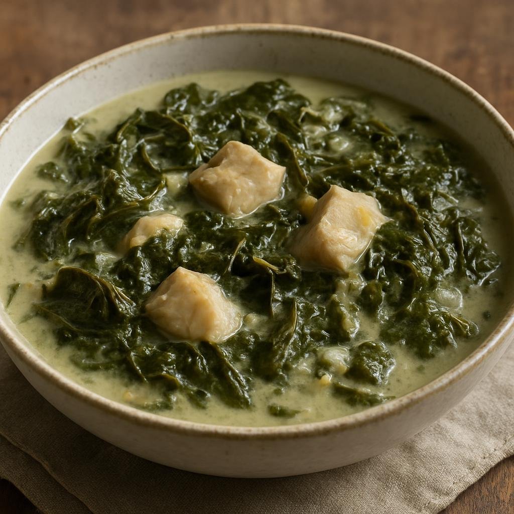 Entree: Micronesia – Southern Culinary Region – Taro Leaf Stew (Coconut-based stew of tender taro leaves cooked with fish and aromatics) recipe
