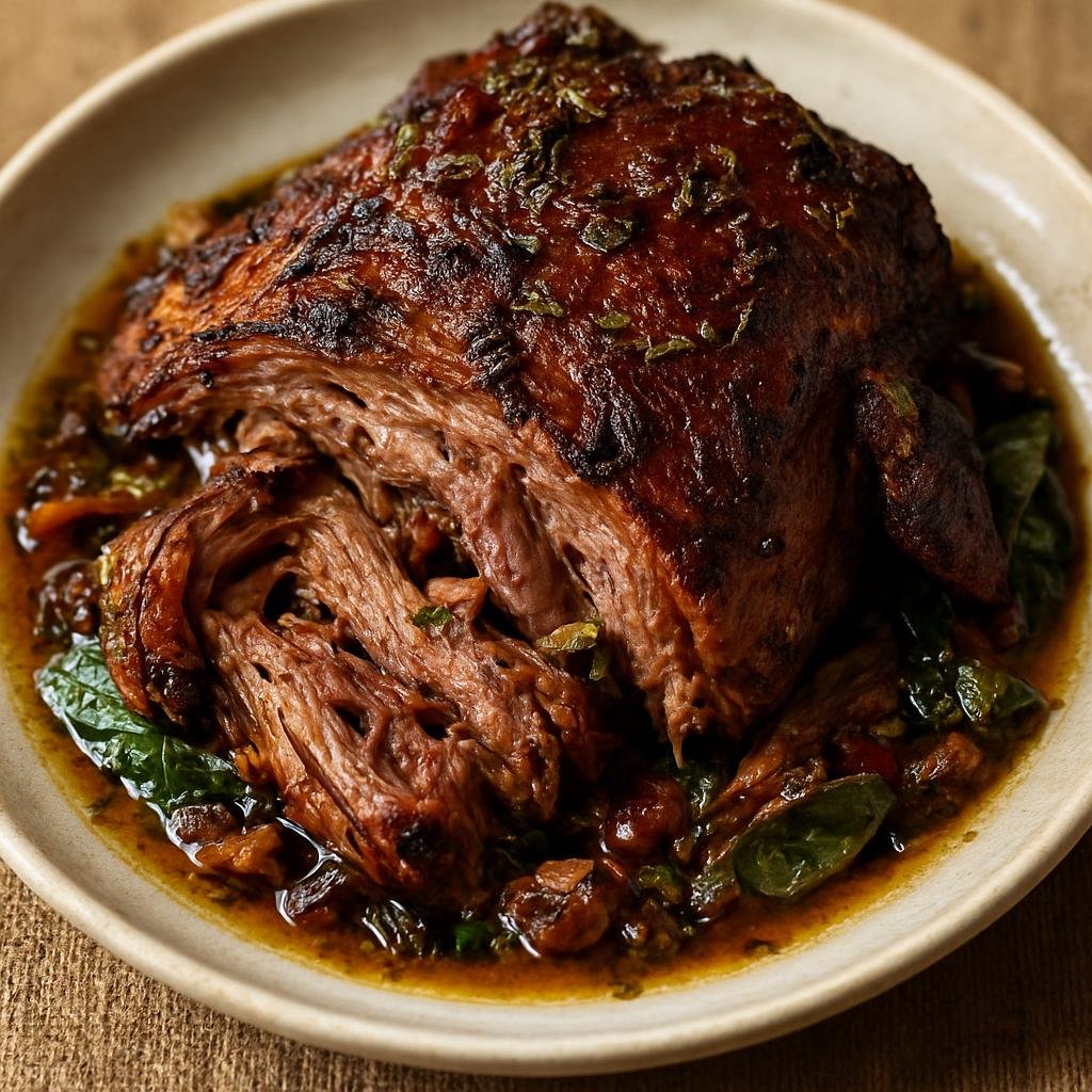 Entree: New Caledonia – Southern Culinary Region – Roasted Wild Boar (Slow-roasted wild boar shoulder flavored with Pacific island aromatics) recipe