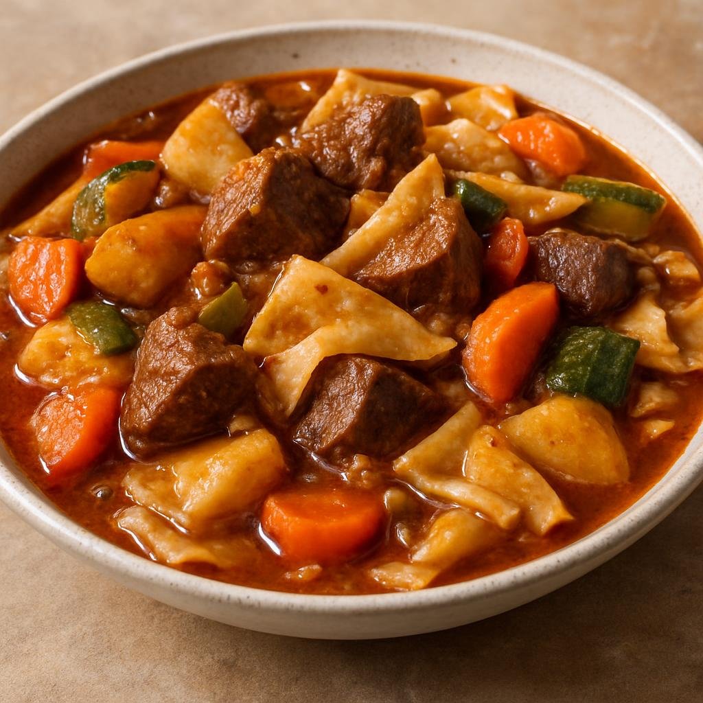 Entree: United Arab Emirates – Southern Culinary Region – مرقوقات ➤ Marqūqāt (Hearty Emirati meat and vegetable stew with thin flattened dough pieces) recipe