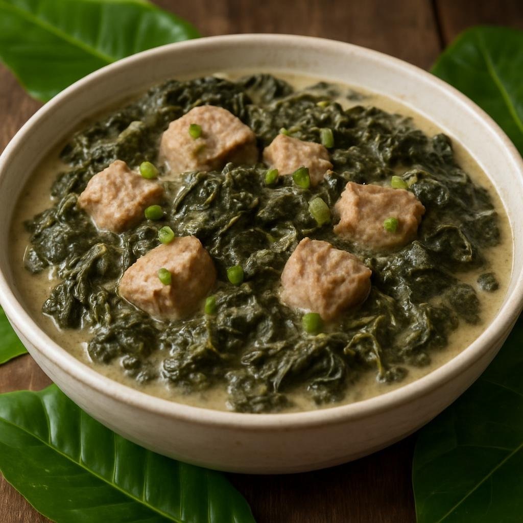 Entree: Wallis and Futuna – Southern Culinary Region – Pork Lu'au (Pork braised in taro leaves and coconut milk with island aromatics) recipe