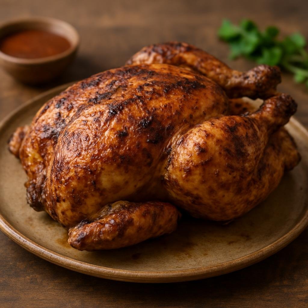 Entree: Azerbaijan – Caspian Azerbaijan – Tandir Chicken (Whole chicken slow-cooked in a tandir-style clay oven until tender and lightly smoky) recipe