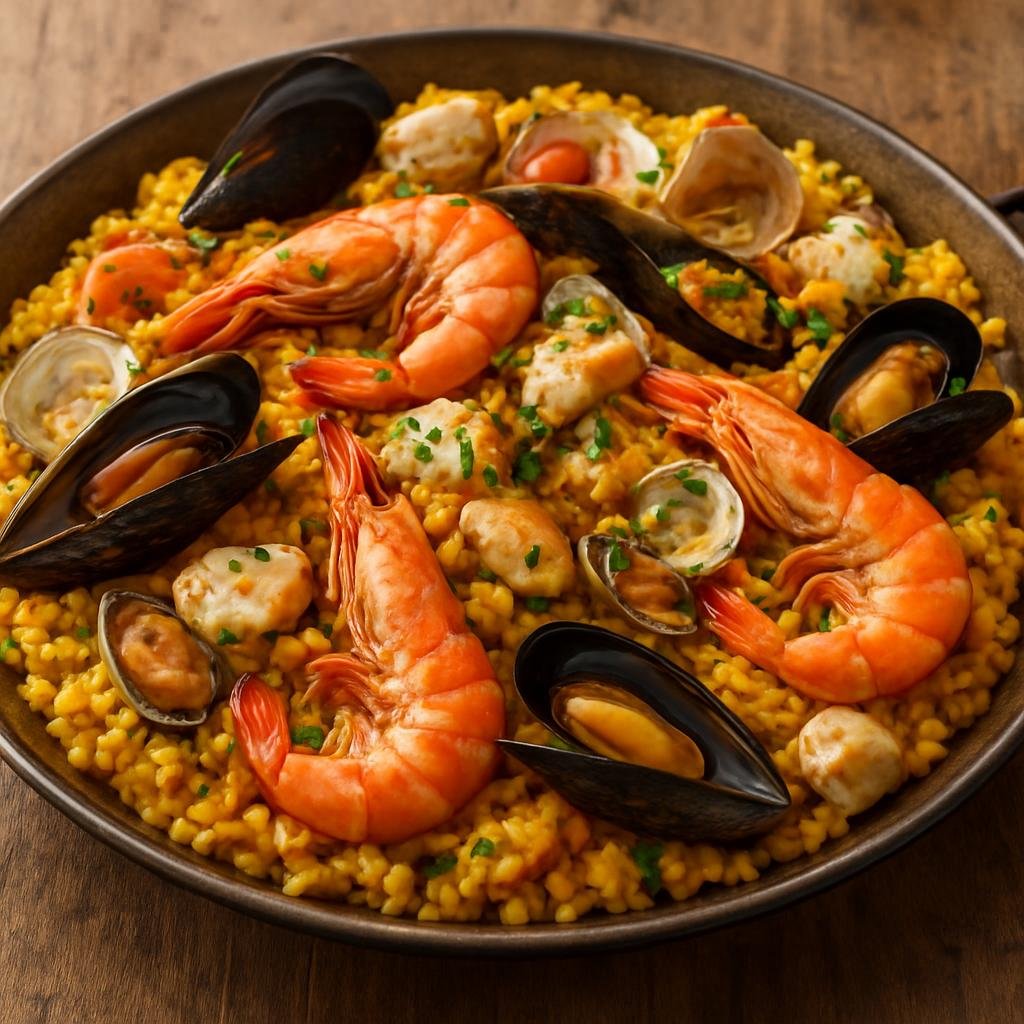 Entree: Antarctica – Northern Culinary Region – Antarctic Seafood Paella (A saffron-scented rice dish cooked paella-style with mixed cold-water seafood) recipe