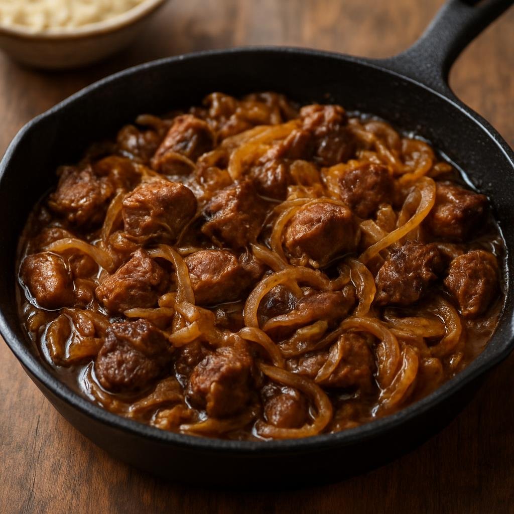 Entree: Kazakhstan – Southern Kazakhstan – Жая ➤ Zhaya (Southern Kazakh lamb skillet of spiced, caramelized onions and cumin) recipe