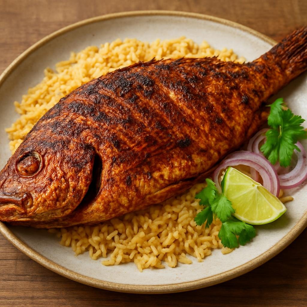 Entree: Mauritania – Southern Culinary Region – Poisson Grillé (Grilled whole fish marinated in aromatic West African and Maghrebi spices) recipe