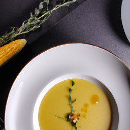 Appetizer: United States – Chilled Corn and Buttermilk Soup with Chive-Lemon Oil recipe