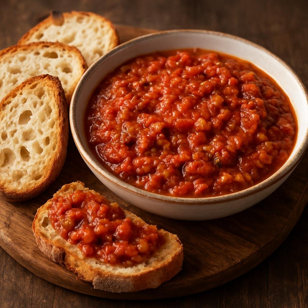 Entree: North Macedonia – Southern Culinary Region – Пинџур со леб ➤ Pindžur so leb (Roasted red pepper and eggplant relish served with bread as a hearty spread or main) recipe