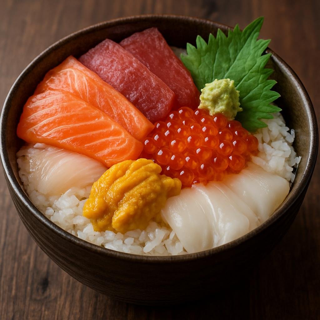Entree: Japan – Hokuriku – 海鮮丼 ➤ Kaisen-don (Bowl of assorted raw seafood served over seasoned vinegared rice) recipe