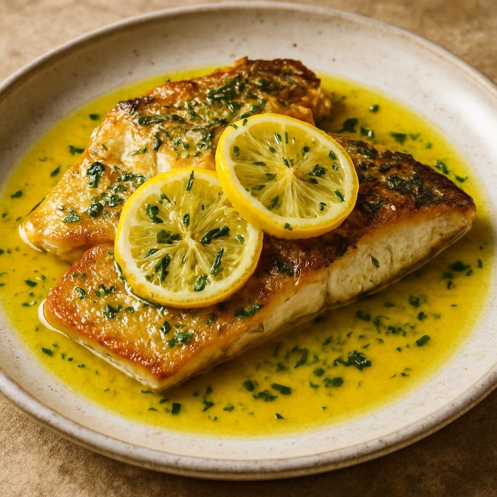 Entree: Australia – Northern Territory – Barramundi with Lemon Myrtle (Pan-seared barramundi fillets finished with a lemon myrtle–infused butter and bright citrus sauce) recipe