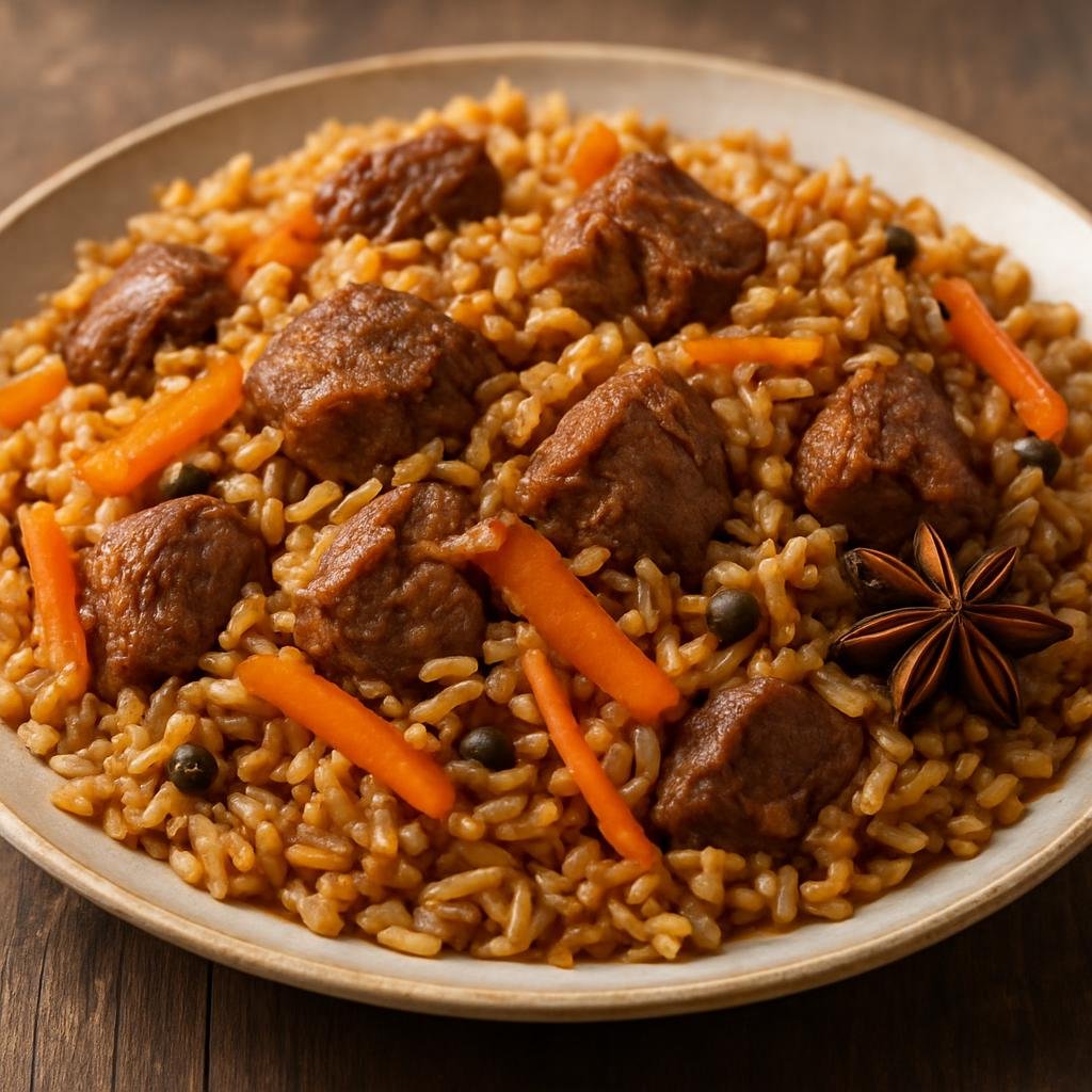 Entree: Azerbaijan – Central Culinary Region – Plov (Traditional Azerbaijani rice pilaf with lamb, carrots, and aromatic spices) recipe