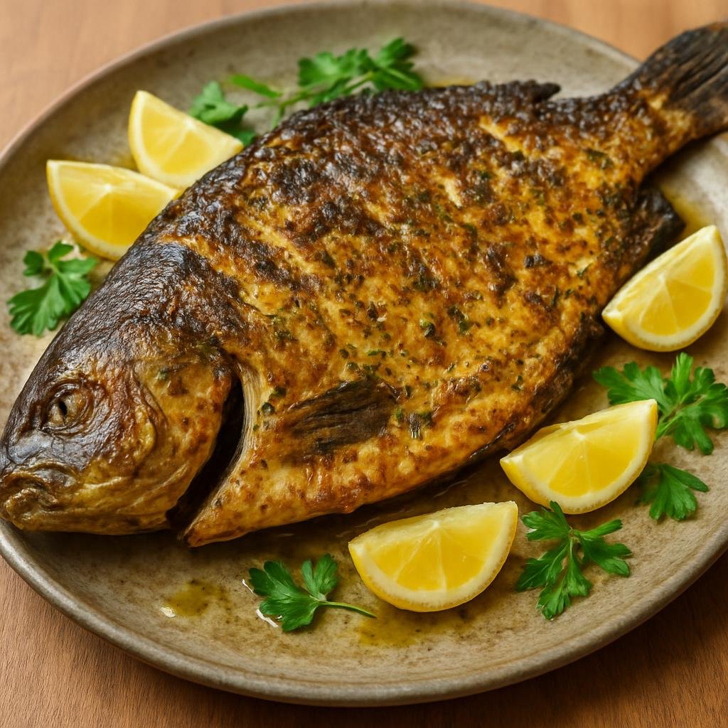 Entree: Iraq – Marsh Arab Cuisine – مسقوف ➤ Masgūf (Open-faced grilled freshwater carp split and roasted over an open flame with olive oil and sour seasoning) recipe