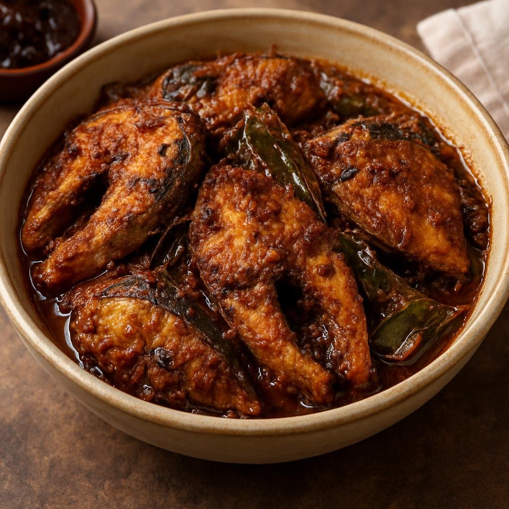 Entree: Sri Lanka – Southern Coast – Ambul Thiyal (Sour Fish Curry) (A sour dry-style Sri Lankan fish curry simmered and coated in goraka and aromatic spices) recipe