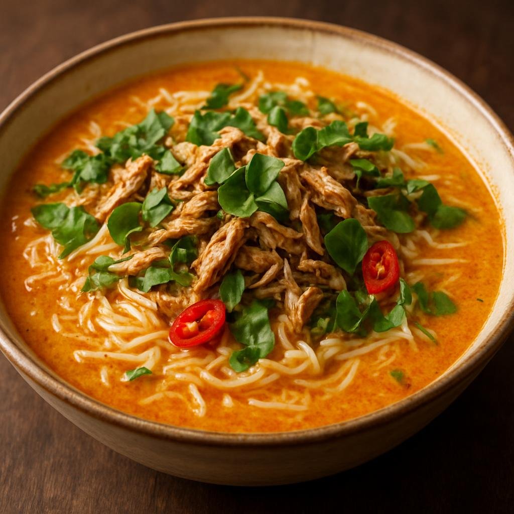 Entree: Laos – Vientiane & Central Laos – ເຂົ້າປຸ້ນ ➤ Khao Poon (Spicy Lao coconut milk and rice vermicelli soup with shredded meat and fresh herbs) recipe