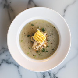 Soup: United States – Cilantro-Lime Corn and Hominy Broth Soup recipe