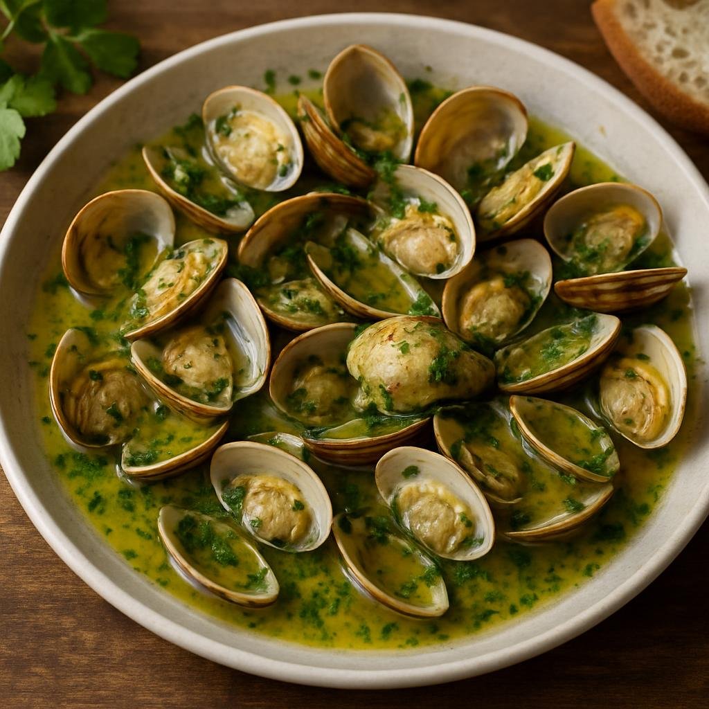 Entree: Portugal – Lisbon – Amêijoas à Bulhão Pato (Clams in a garlic, olive oil, white wine and cilantro sauce) recipe