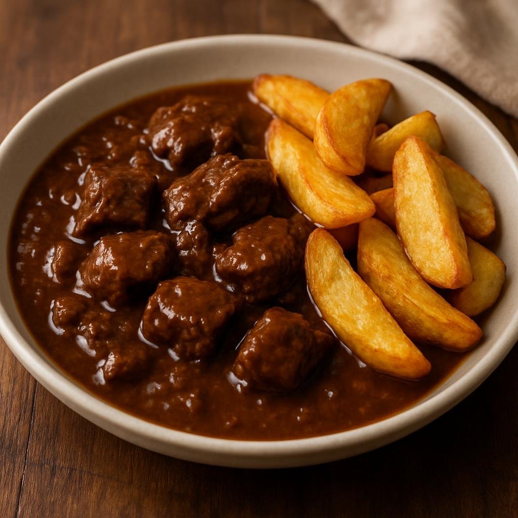 Entree: Belgium – Flanders – Stoofvlees (Slow-braised Flemish beef stew cooked in dark beer until richly tender) recipe