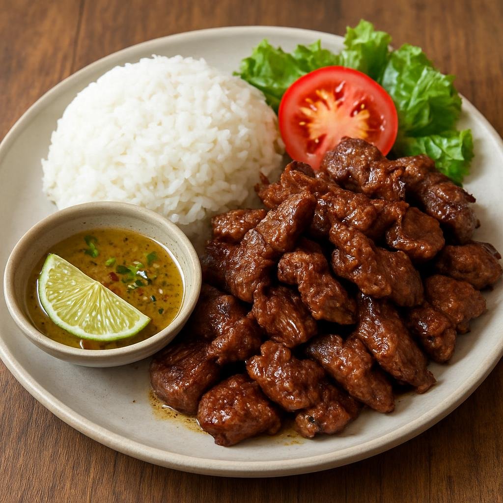 Entree: Cambodia – Mekong Cambodia – លុកឡាក់ ➤ Lok Lak (Pan-seared marinated beef strips served with a lime and cracked-pepper dipping sauce and steamed rice) recipe