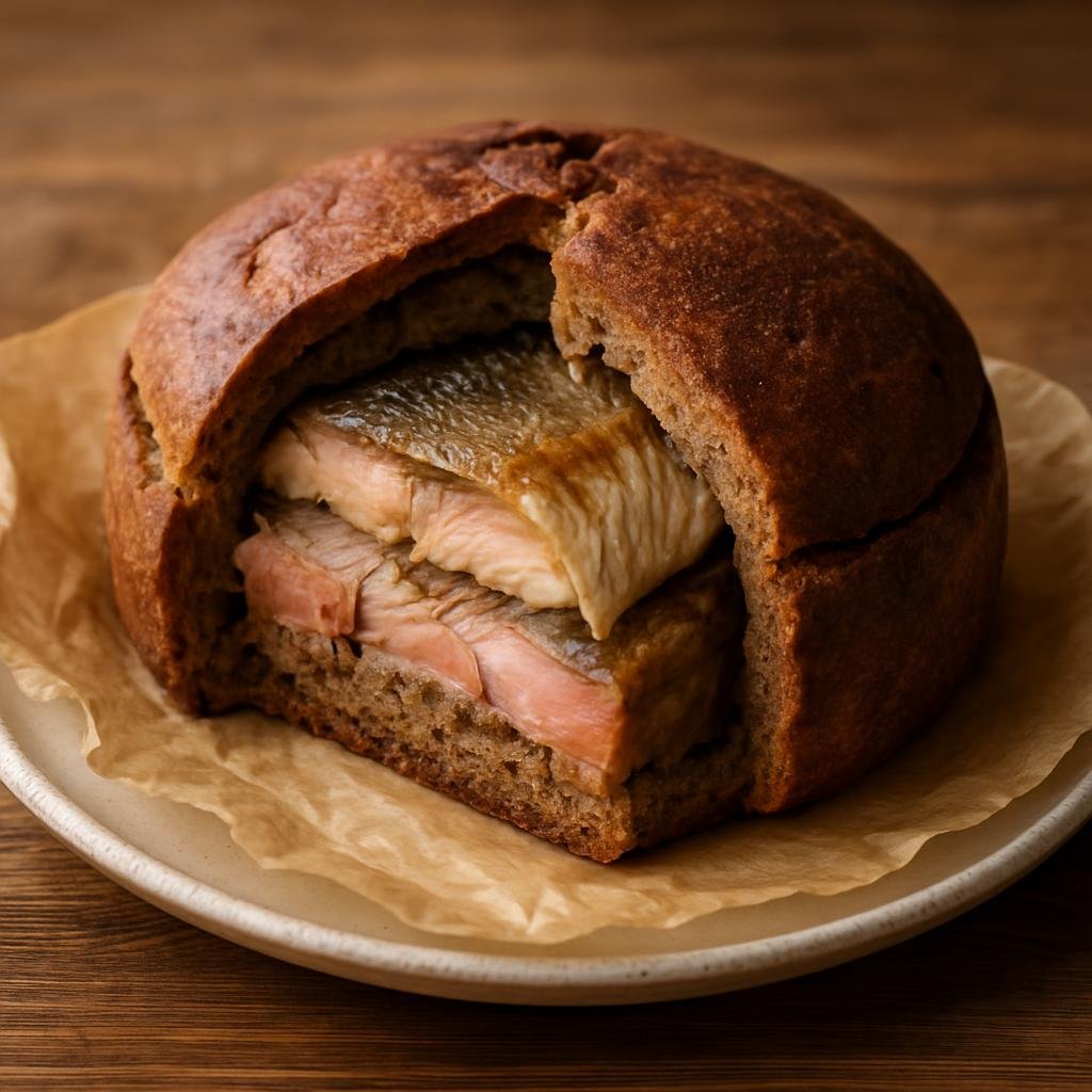 Entree: Finland – Lapland – Kalakukko (Traditional Finnish rye-bread parcel baked with fish and cured pork) recipe