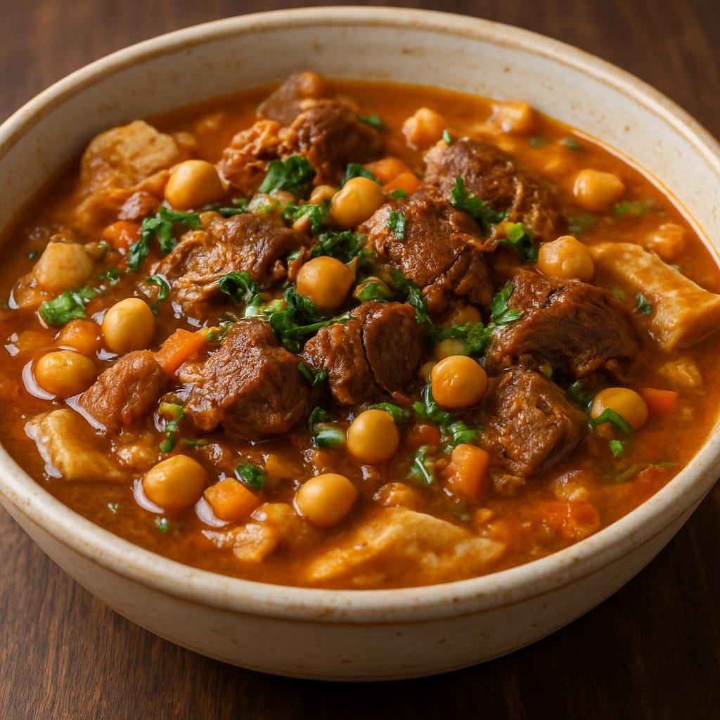 Entree: Iraq – Marsh Arab Cuisine – تشريب ➤ Tashrīb (Bread soaked in richly spiced meat and vegetable broth, finished with tender meat and chickpeas) recipe